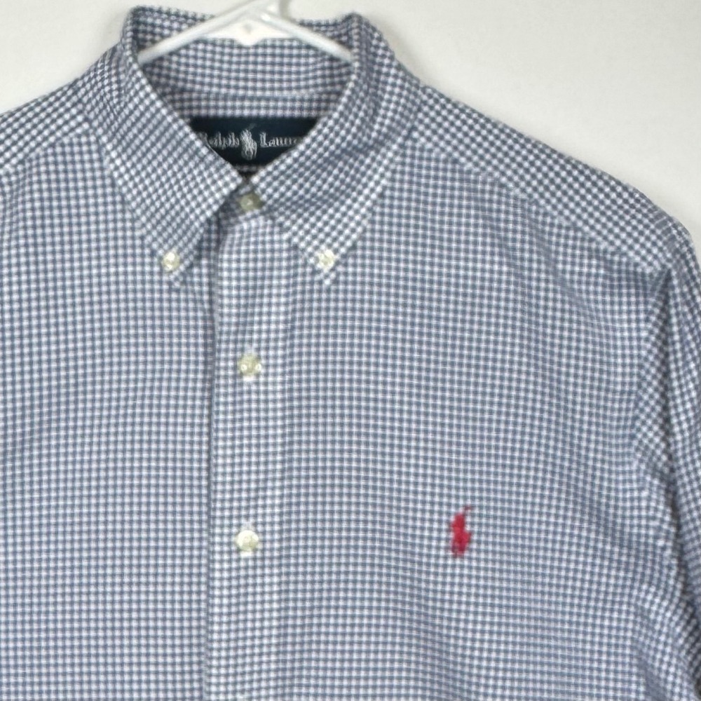 Ralph‎ Lauren Mens Blue Gingham Check Button Down Shirt Classic Fit